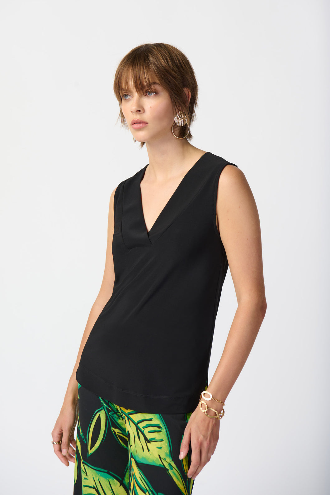 Joseph Ribkoff Silky Knit V-Neck Sleeveless Top in Black or Vanilla