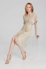 Load image into Gallery viewer, Joseph Ribkoff Champagne/Gold Pleated Wrap Fit &amp; Flare Dress
