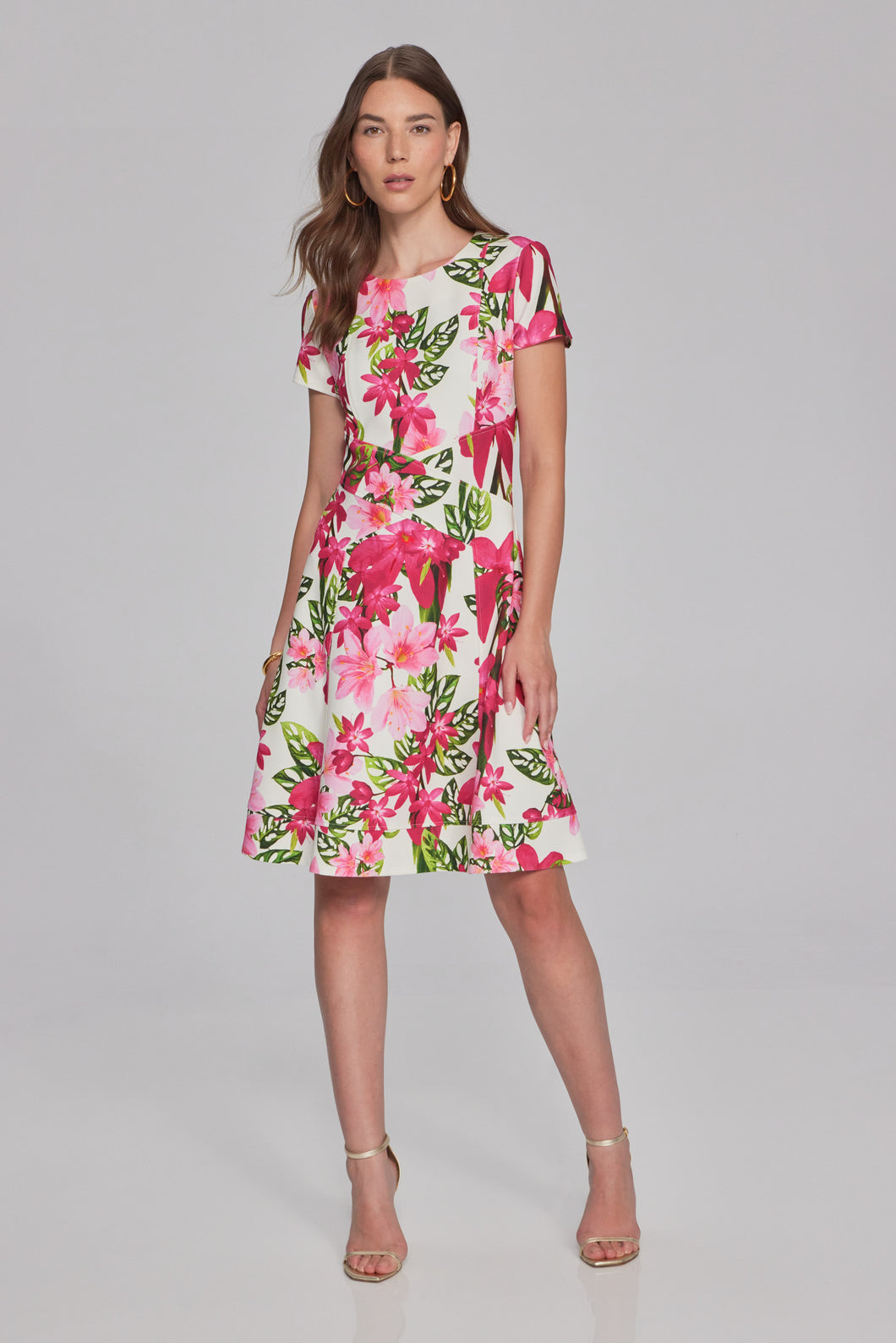 Joseph Ribkoff Vanilla Multi Floral Print Scuba Crepe Fit-And-Flare Dress