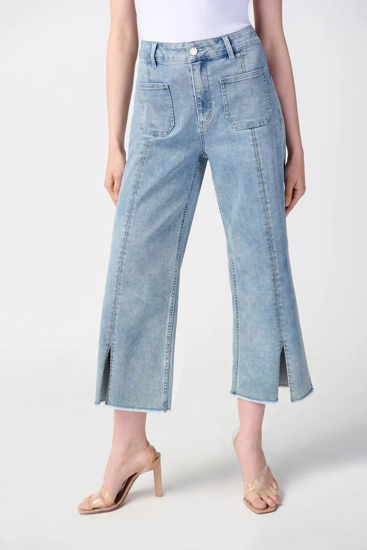 Joseph Ribkoff Vintage Blue Culotte Jeans with Embellished Front Seam