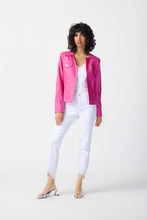 Load image into Gallery viewer, Joseph Ribkoff Bright Pink Foil Suede Jacket with Metal Trims
