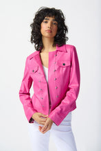 Load image into Gallery viewer, Joseph Ribkoff Bright Pink Foil Suede Jacket with Metal Trims
