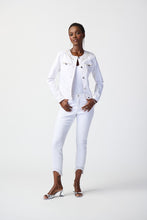 Load image into Gallery viewer, Joseph RIbkoff White Cropped Denim Jeans with Embellished Frayed Hem
