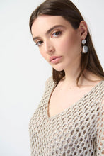 Load image into Gallery viewer, Joseph Ribkoff V-Neck Open Stitch 3/4 Sleeve Sweater with Sequins
