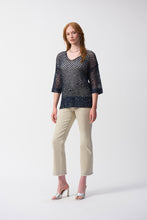 Load image into Gallery viewer, Joseph Ribkoff V-Neck Open Stitch 3/4 Sleeve Sweater with Sequins
