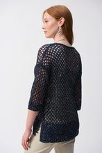 Load image into Gallery viewer, Joseph Ribkoff V-Neck Open Stitch 3/4 Sleeve Sweater with Sequins
