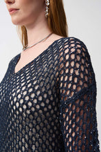 Load image into Gallery viewer, Joseph Ribkoff V-Neck Open Stitch 3/4 Sleeve Sweater with Sequins
