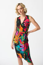 Load image into Gallery viewer, Joseph Ribkoff Black Multi Silky Knit Tropical Print Sleeveless Wrap Dress
