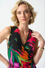 Load image into Gallery viewer, Joseph Ribkoff Black Multi Silky Knit Tropical Print Sleeveless Wrap Dress
