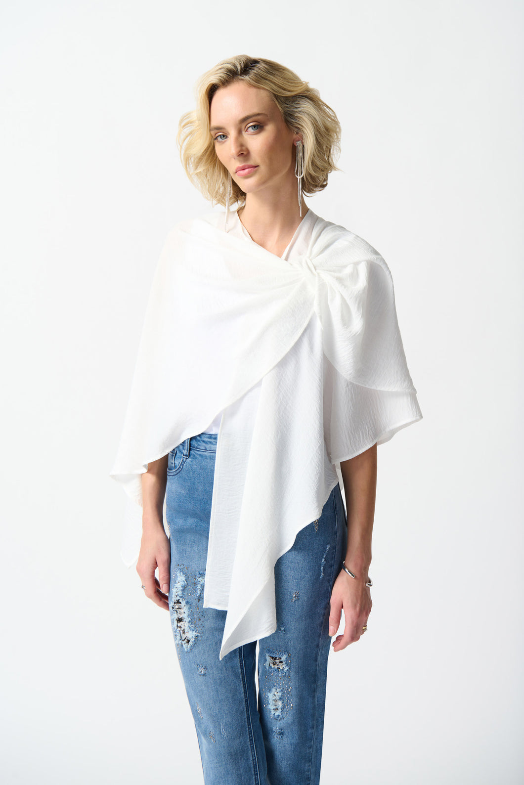 Joseph Ribkoff Gauze Poncho Silhouette Cover Up with a Front Loop in White, Black or Midnight Blue
