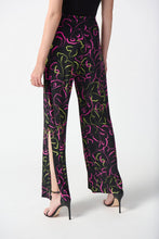 Load image into Gallery viewer, Joseph Ribkoff Black Multi Leaf Print Wide Leg Knit Pants with Side Slits
