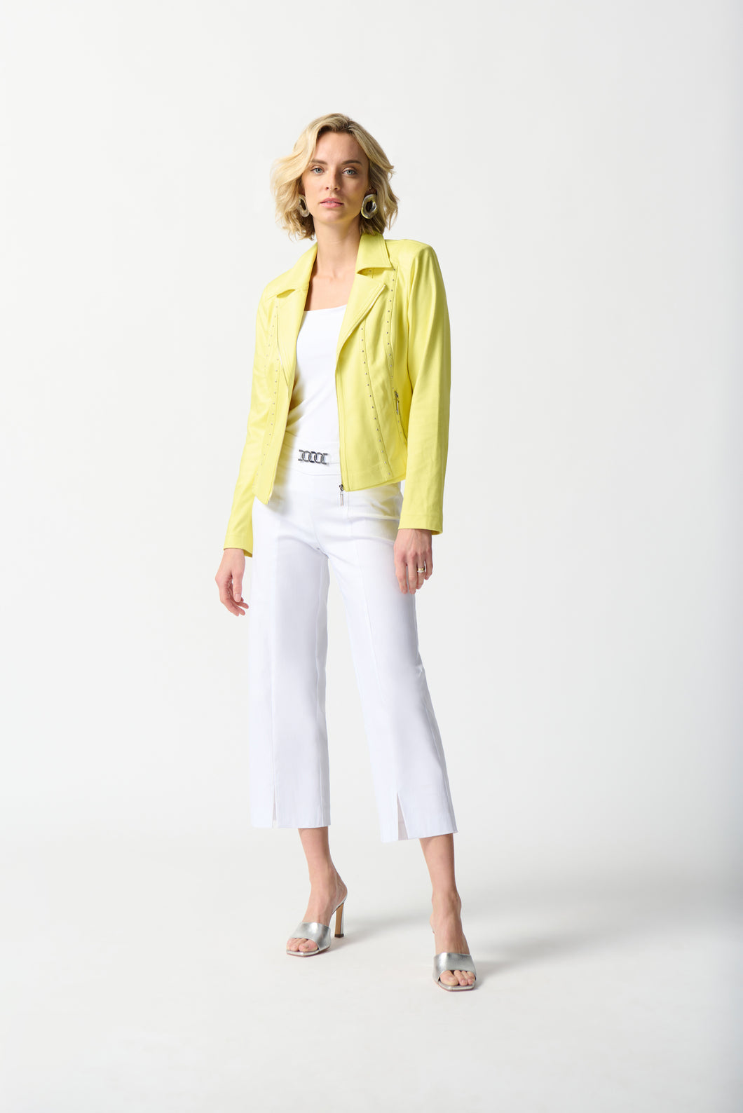 Joseph Ribkoff Yellow Foiled Suede Fitted Jacket