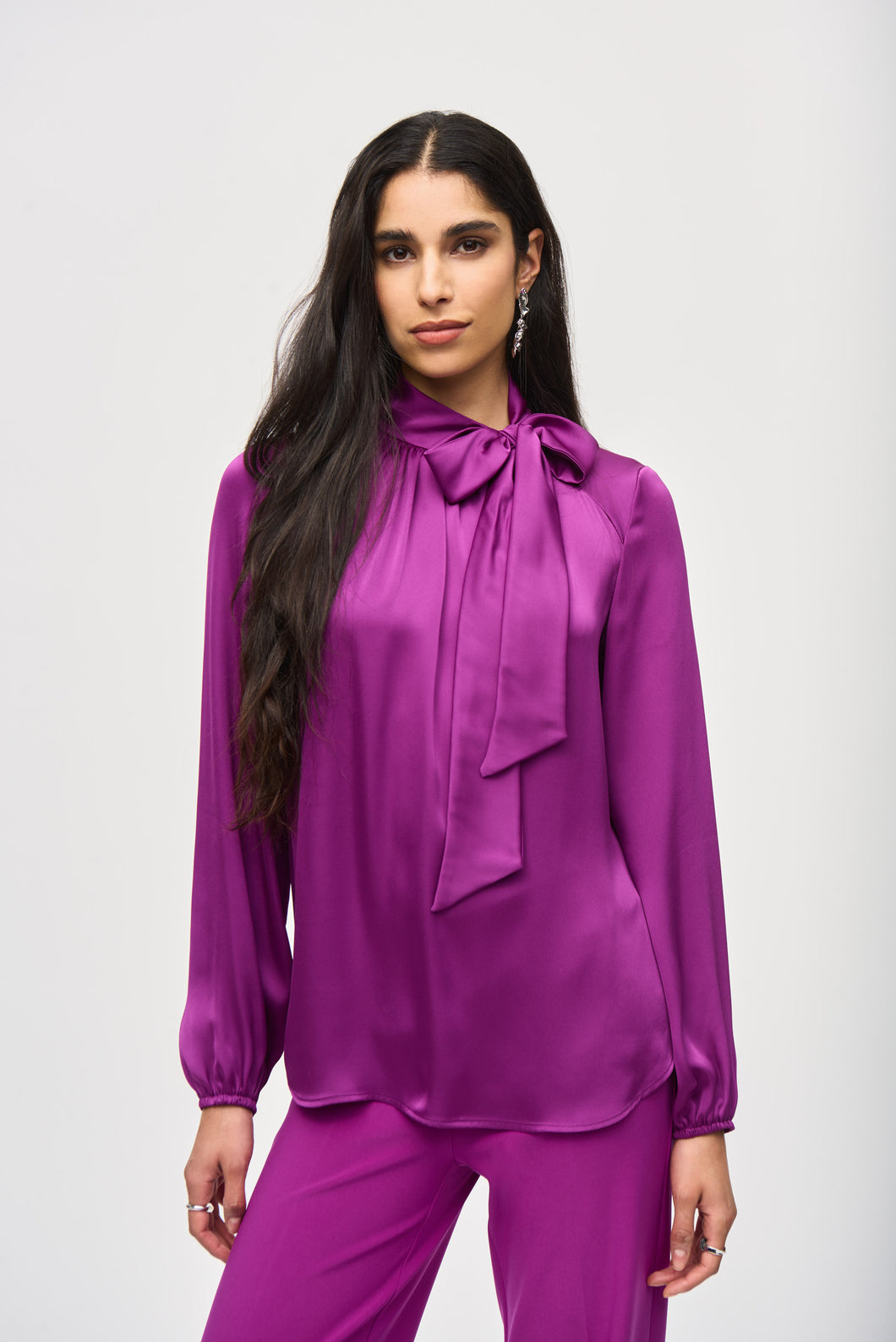 Joseph Ribkoff Empress Satin Top With Bow Neckline