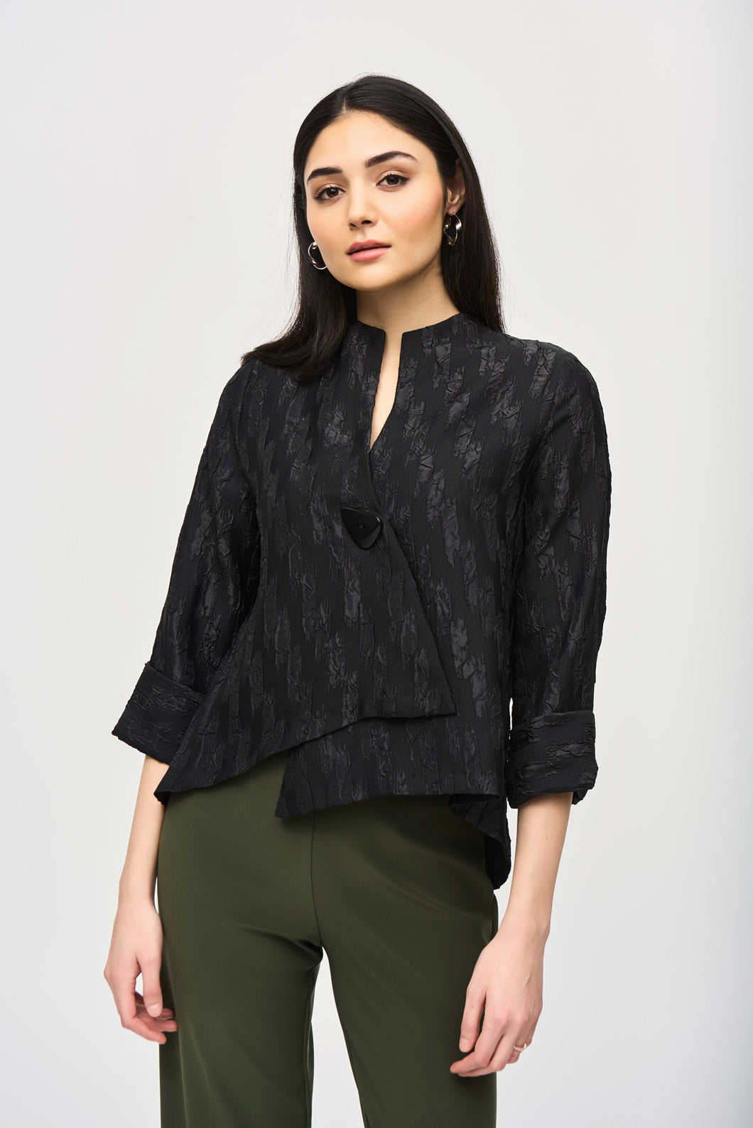 Joseph Ribkoff Black Woven Jacquard Swing Jacket