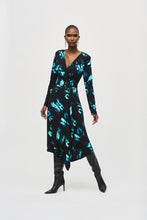 Load image into Gallery viewer, Joseph Ribkoff Black Multi Silky Knit Print Wrap Dress
