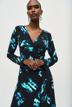 Load image into Gallery viewer, Joseph Ribkoff Black Multi Silky Knit Print Wrap Dress
