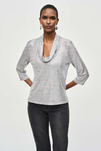 Load image into Gallery viewer, Joseph Ribkoff 3/4 Sleeve Foiled Knit Cowl Collar Top
