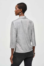 Load image into Gallery viewer, Joseph Ribkoff 3/4 Sleeve Foiled Knit Cowl Collar Top
