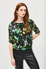 Load image into Gallery viewer, Joseph Ribkoff Black Multi Mesh Abstract Print Blouson Top
