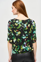 Load image into Gallery viewer, Joseph Ribkoff Black Multi Mesh Abstract Print Blouson Top
