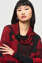 Load image into Gallery viewer, Joseph Ribkoff Black &amp; Red Silky Knit Patchwork Print Boxy Top
