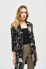 Load image into Gallery viewer, Joseph Ribkoff Black Beige Sweater Knit Abstract Print Long Blazer
