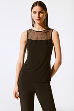 Load image into Gallery viewer, Joseph Ribkoff Black SIlky Knit And Rhinestone Mesh Top
