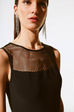 Load image into Gallery viewer, Joseph Ribkoff Black SIlky Knit And Rhinestone Mesh Top
