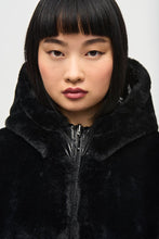 Load image into Gallery viewer, Joseph Ribkoff Black Reversible Faux Fur Puffer Coat with Hood
