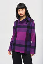 Load image into Gallery viewer, Joseph Ribkoff Black Multi Plaid Jacquard Cowl Neck Sweater
