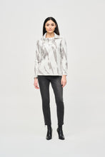 Load image into Gallery viewer, Joseph Ribkoff Vanilla Grey Melange Jacquard Sweater Knit Cowl Neck Abstract Print Top
