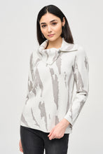 Load image into Gallery viewer, Joseph Ribkoff Vanilla Grey Melange Jacquard Sweater Knit Cowl Neck Abstract Print Top
