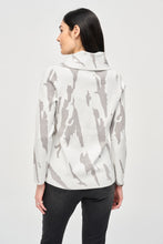 Load image into Gallery viewer, Joseph Ribkoff Vanilla Grey Melange Jacquard Sweater Knit Cowl Neck Abstract Print Top
