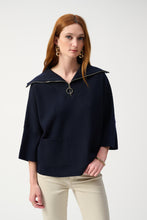 Load image into Gallery viewer, Joseph Ribkoff Jacquard Zippered Collared Sweater in Lipstick Red or Midnight Blue
