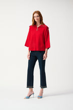 Load image into Gallery viewer, Joseph Ribkoff Jacquard Zippered Collared Sweater in Lipstick Red or Midnight Blue
