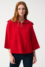 Load image into Gallery viewer, Joseph Ribkoff Jacquard Zippered Collared Sweater in Lipstick Red or Midnight Blue
