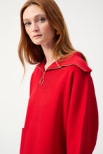 Load image into Gallery viewer, Joseph Ribkoff Jacquard Zippered Collared Sweater in Lipstick Red or Midnight Blue
