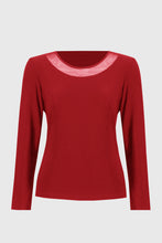 Load image into Gallery viewer, Joseph Ribkoff Lipstick Red Silky Knit and Mesh Fitted Top
