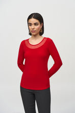 Load image into Gallery viewer, Joseph Ribkoff Lipstick Red Silky Knit and Mesh Fitted Top
