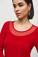 Load image into Gallery viewer, Joseph Ribkoff Lipstick Red Silky Knit and Mesh Fitted Top
