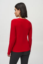 Load image into Gallery viewer, Joseph Ribkoff Lipstick Red Silky Knit and Mesh Fitted Top
