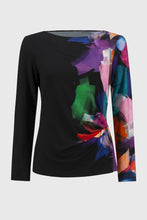 Load image into Gallery viewer, Joseph Ribkoff Black Multi Silky Knit Abstract Placement Print Top
