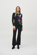 Load image into Gallery viewer, Joseph Ribkoff Black Multi Silky Knit Abstract Placement Print Top
