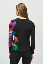 Load image into Gallery viewer, Joseph Ribkoff Black Multi Silky Knit Abstract Placement Print Top
