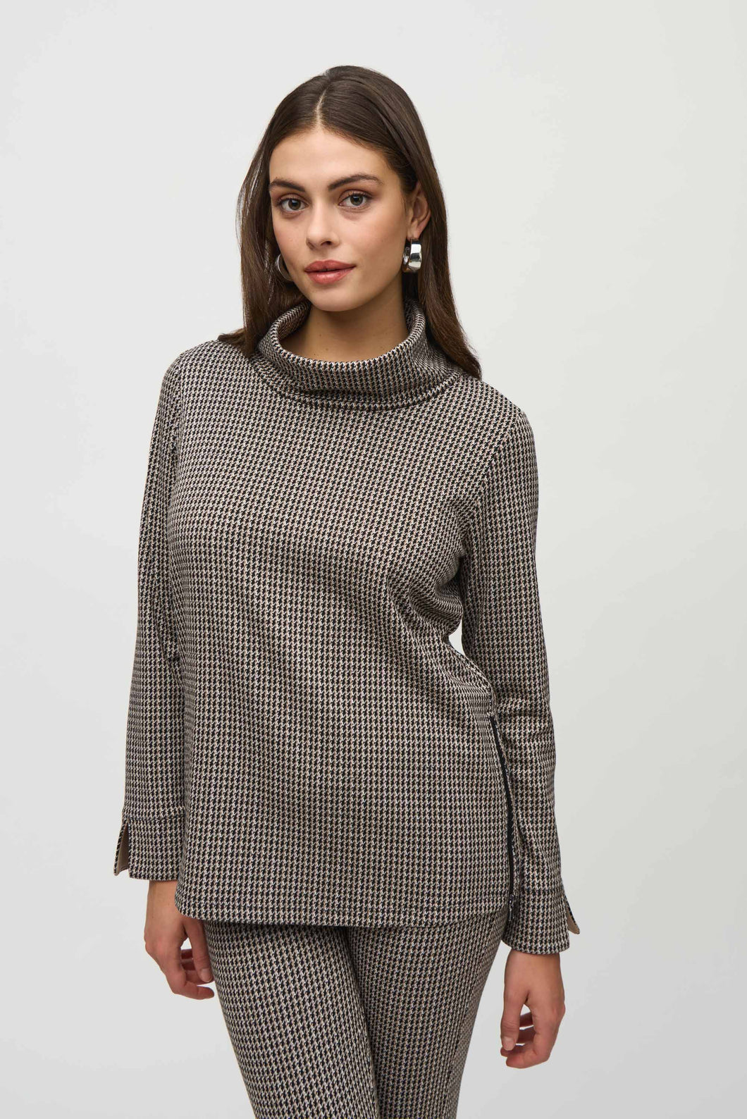 Joseph Ribkoff Black Multi Jacquard Sweater Houndstooth Boxy Top