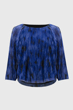 Load image into Gallery viewer, Joseph Ribkoff Royal Sapphire Multi Pleated Knit Abstract Print Flared Top
