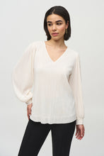 Load image into Gallery viewer, Joseph Ribkoff Off-White Pleated Knit Boxy V-Neck Top
