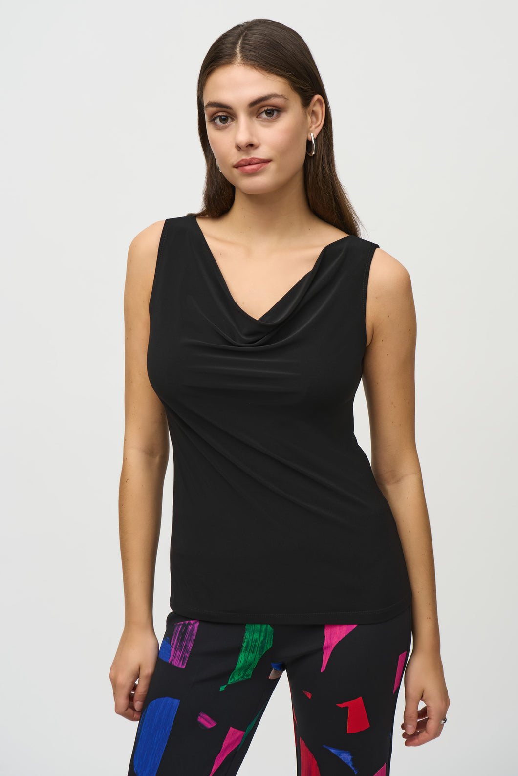 Joseph Ribkoff Silky Knit Cowl Neck Camisole in Black or Lipstick Red