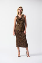 Load image into Gallery viewer, Joseph Ribkoff Beige Black Satin Sleeveless Cowl Neck Animal Print Top
