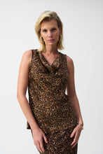 Load image into Gallery viewer, Joseph Ribkoff Beige Black Satin Sleeveless Cowl Neck Animal Print Top
